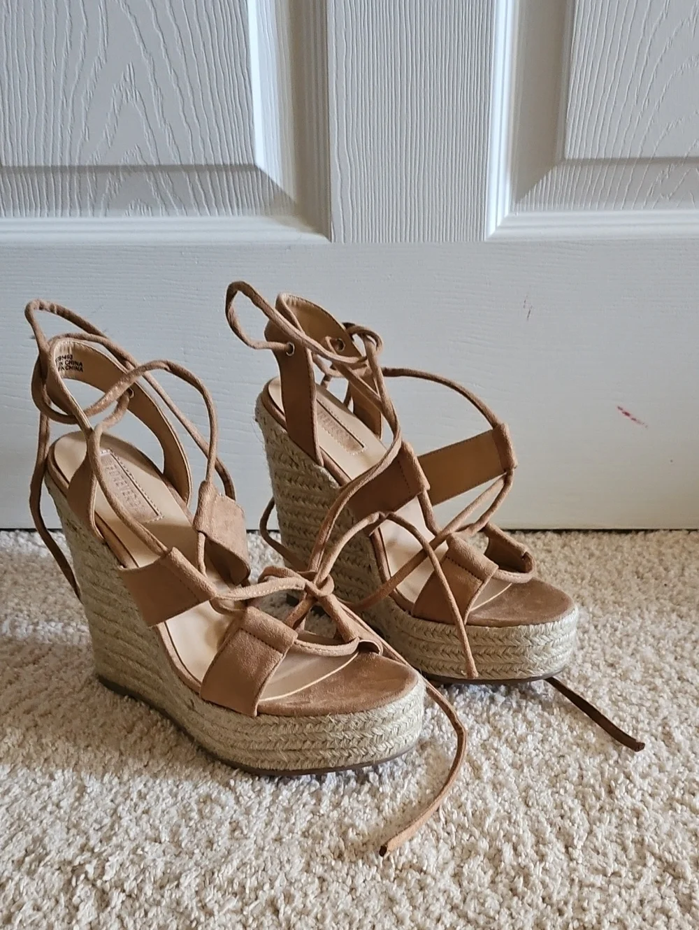 Light Brown Taupe Strappy Wedge Heels